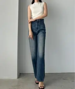 Louere ハイウエスト ストレートデニム