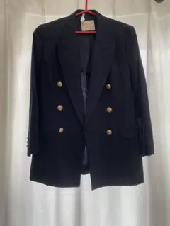 美品 バーバリーBurberry 金ボタン 紺ブレ ブレザー 11号 L 春夏秋
