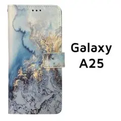 Galaxy A25 5G 手帳ケース ブルー 大理石柄