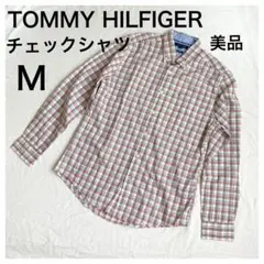 トミーtommyメンズ長袖シャツ美品チェックシャツM白トミーヒルフィガー90s