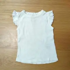 ホワイト フリル付き リブ編み Tシャツ　95