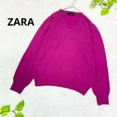 ZARA メンズ　ウール混　Vネック　長袖　ニット　パープル　M USAサイズ