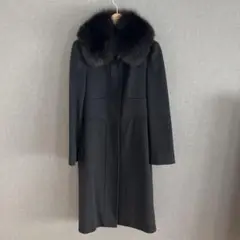 Max Mara ラナヴァージンウール フォックスファー ロングコート 黒 36