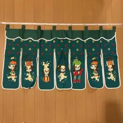昭和レトロ　のれん　レトロポップ　当時物　犬　緑　グリーン