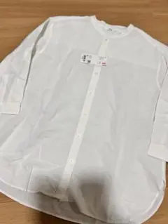 未使用　ユニクロ　リネンブレンドバンドカラーシャツ　ホワイト　XL