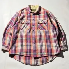 70s Bay leaf acryl check L/S shirt y2k