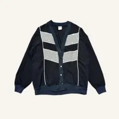 USA製 80s ヴィンテージ古着 ギンガムチェック切替カーディガン白黒 M相当