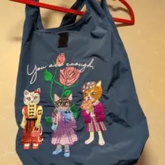 猫の刺繍エコバッグ ネイビー
