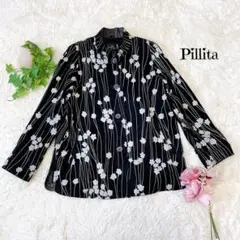 Pillita ジャケット 肩パット入り 花模様 レトロ オーバーサイズ 黒