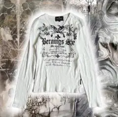 平成00s Bernings-Shoリブ生地y2k長袖英字プリントお兄系ギャル男