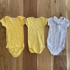 プチバトー　ロンパース3点セット（花柄・イエロー）6M2枚と12M1枚