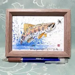 ヤマメとフライの透明水彩画
