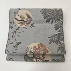 本場筑前博多織 名古屋帯 丸に花鳥 正絹 着物HO-1517