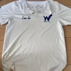 ホワイト ポロシャツ Wロゴ 'Can do'
