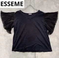 ESSEME プリーツ袖 黒 Tシャツ 切り替え LL 大きいサイズ　上品