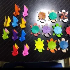 《ハンドメイド》両面折り紙で作った鶴と亀10点ずつ…敬老の日お祝い