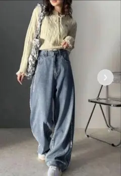 美品☆ JaVa サイドフリンジ ワイドルーズオーバーサイズデニムパンツ