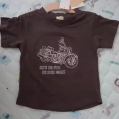 バイク刺繍ブラウンTシャツ