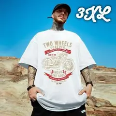 720 メンズバイクTシャツ（ホワイト3XLサイズ）半袖トップス 夏秋 プリント