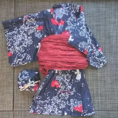 ディズニー 白雪姫 花柄 浴衣セット（巾着付き）ネイビー 紺色 120