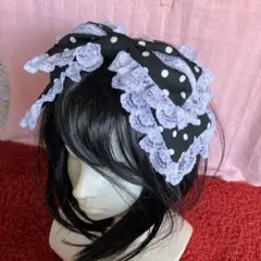 【ブラック×ホワイトドット】リボンカチューシャ【手作り】