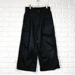 ユニバーサルセブン【F】黒 ワイドパンツ タック入り バックゴム カジュアル