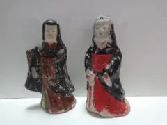 初期の今町土人形（右14cm）と、三条土人形（左13.5cm）　郷土玩具　民芸