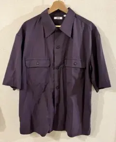 【美品】UNIQLO U オーバーサイズワークシャツ(半袖) L ダークパープル