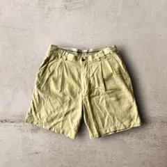 US古着Tommy Bahama希少リネンショーツツータックペールイエローW34