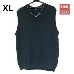【UNIQLO/ユニクロ】ノースリーブ ニット ベスト グリーン XL 秋冬