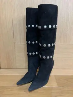 ドルチェu0026ガッバーナ Du0026G スタッズ付きロングブーツ スエード 黒 22.5