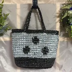 スズランテープ　黒とシルバーのハンドメイドバッグ　ドット柄