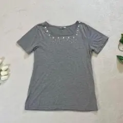 AnnaAlice ビジュー付Tシャツ グレー シンプル 1152