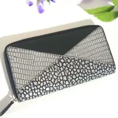 レザーコンビネーションパッチワーク　長財布　ブラック　未使用美品❣