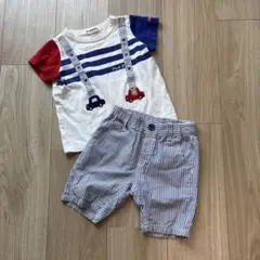 ホットビスケッツ　ストライプ 車刺繍 Tシャツ&ハーフパンツ80cm