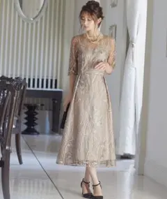 総レース バックリボン 結婚式 パーティー ドレス niana