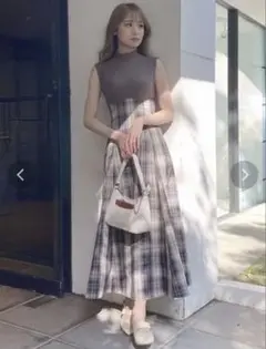 〖試着のみの新品〗dazzlin チェックノースリーブコルセットワンピース