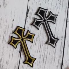 2枚set★ ゴールド シルバー クロス 十字架 アイロンワッペン