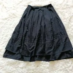 CRESCENT クレッシェント 刺繍ロングフレアスカート Ｍ ブラック
