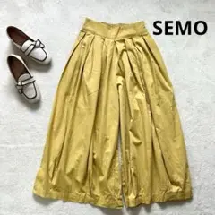 【SEMO】M プリーツ ガウチョパンツ イエロー　ワイドパンツ