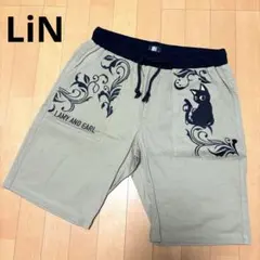 LAMY AND EARL ラミ＆アール 黒猫 ネズミ 刺繍 ハーフパンツ XL