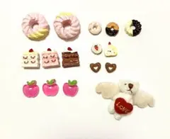 デコパーツ　ミニチュア　ドーナツ　ケーキ　りんご　くま
