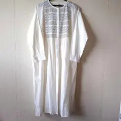 新品レディース　ワンピース　M〜Lホワイト刺繍ロングシャツワンピース　綿100%