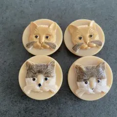 【大特価】ハンドメイドパーツ　チェコボタン　猫ちゃん4個セット