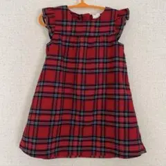 【H＆M】赤チェックフリル袖ワンピース86