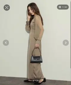 NEUNA シアーサテン切り替えロングドレスワンピース S