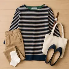 SIMPLE LIFE ボーダーTシャツ M 紺色 綿100% 春トップス