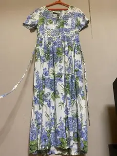 一点海外ヴィンテージ【紫陽花】花柄ロングワンピースシャツ清楚セレクトショップ購入