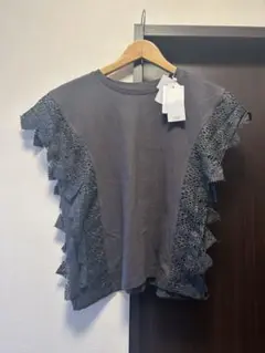 【新品未使用】グレー ノースリーブTシャツ M-L レース付き