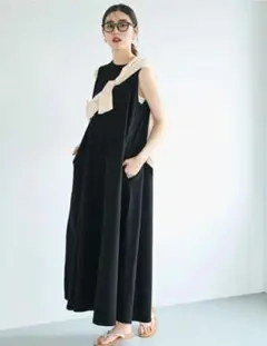 美品★コカ★coca エンボス加工マキシ丈ノースリーブワンピース レディース